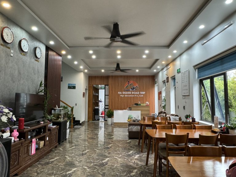 Reception and relax area at Ha Giang Road Trip Hostel